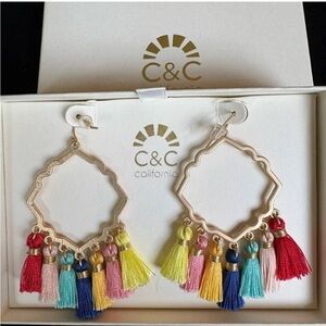 C&C California Vibrant Tassel Hoop Bohemian Fringe Earrings